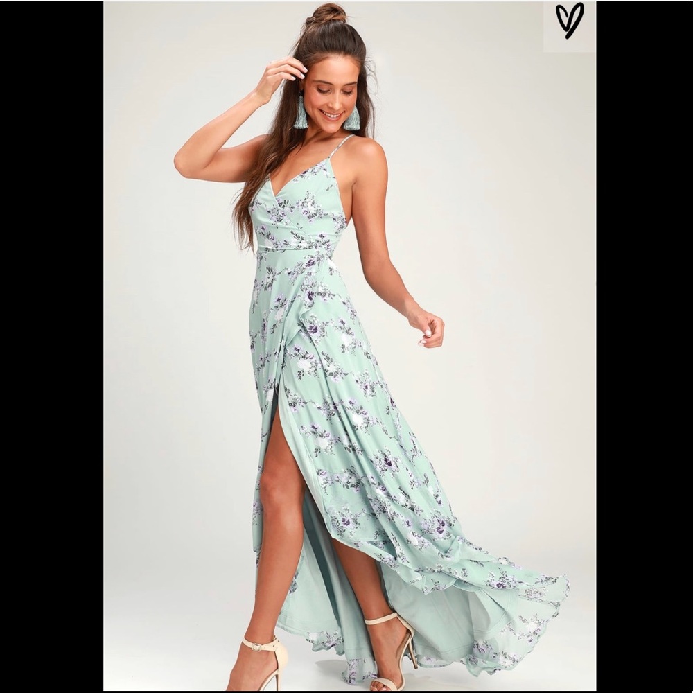 Lulu’s Sage Green Floral Lace Up Maxi Dress